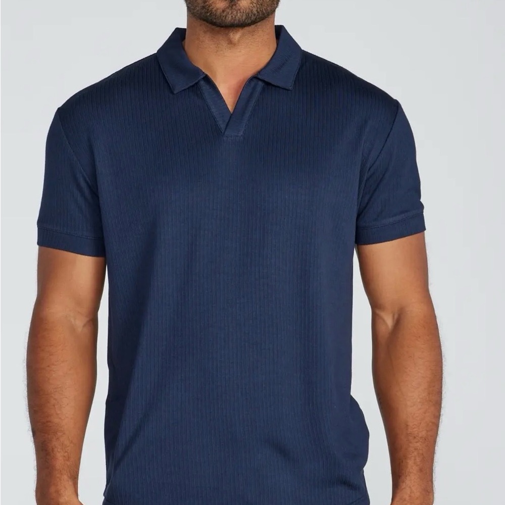 Bylt Basics - Ribbed Short Sleeve Open V Polo (M)